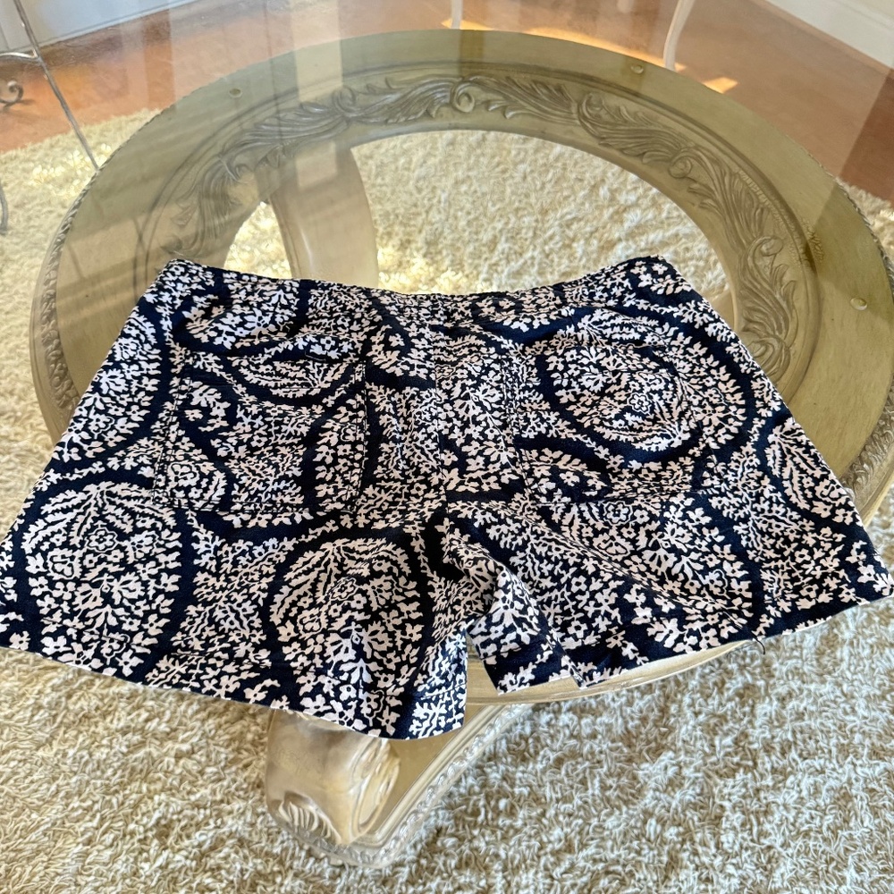 Gap Womens Navy White Paisley Floral Linen Blend Mid-Rise Chino Shorts Size 10